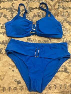 SHEIN Royal Blue Two-Piece Bikini with Gold Accent